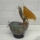 Vintage Hand Blown Art Glass Pelican Figurine Multicolor Murano-Style 8” Decor