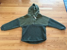 PINK Victoria  s Secret Sherpa Fleece Pull-over 1/4 Zip Green Hoodie Medium NWT