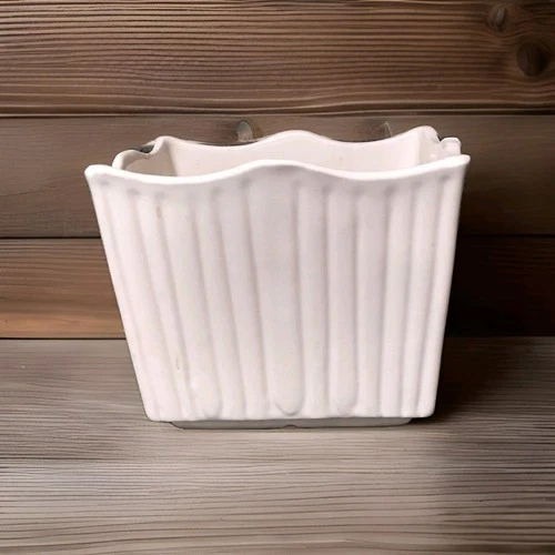Vintage Mccoy  Pottery Ribbed Planter Marked 613 Tiara Line - Ivory