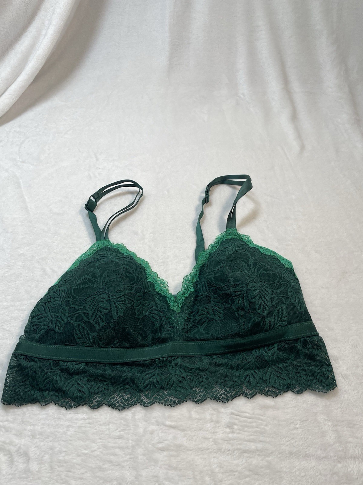 Auden Bralette XL EmeraldGreenLace WirelessTriangle Cottagecore CoquetteLayering