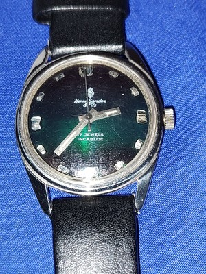 henri sandoz and fils watch 17j Wind Up  Watch Green Face, New Leather Bamd.