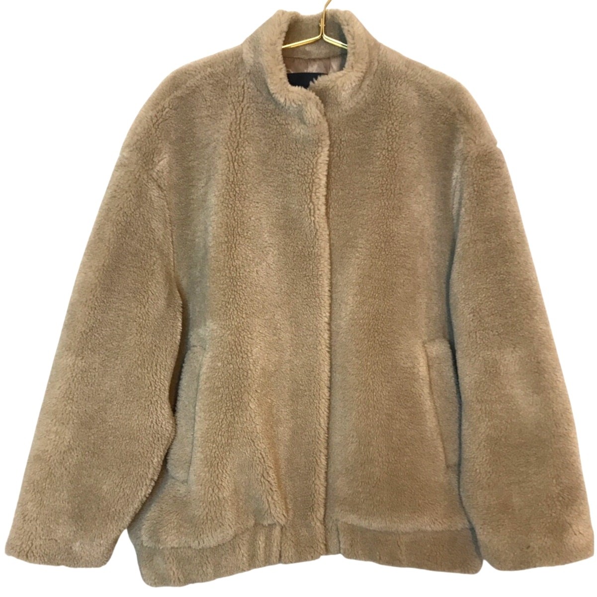 Zara Tan Sherpa Oversized Snap Front Bomber Jacket XS / S