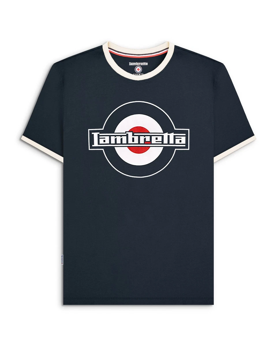 T-shirt Rétro Lambretta Homme – Bleu, Taille M, Coton, Imprimé Graphique