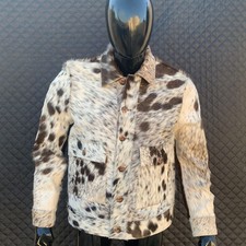 Handmade Men's Western Cowhide Jacket with Real Hair-on Pony Skin And Cow Print