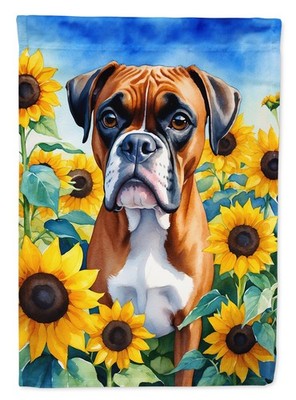 Boxer Fawn/White In Sunflowers Flag