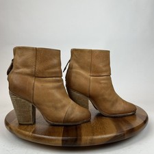 Womens Rag Bone Newbury Tan Leather Zip Heeled Ankle Boots Booties Size EU 35