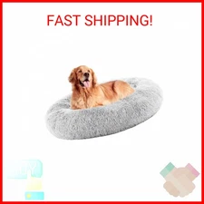 DUMOS 37.4x37.4 Inch Calming Donut Dog Beds for Large Dogs, Machine Washable Cud