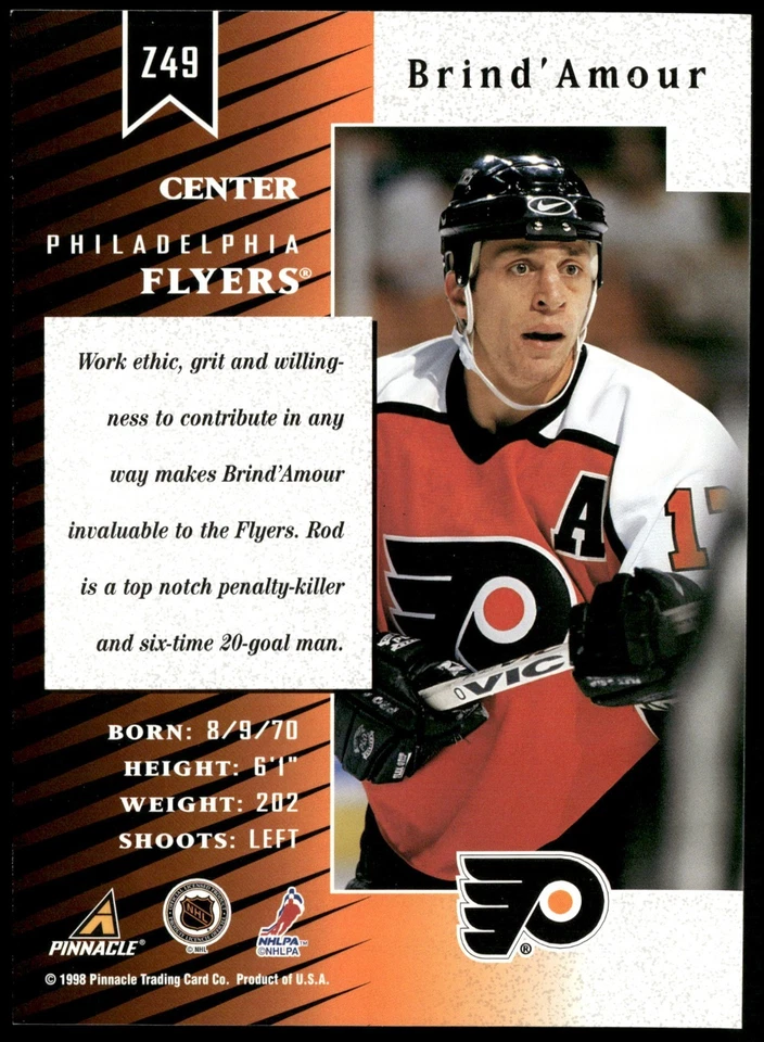 1997-98 Zenith 5x7 Silver Impulse Uncut #Z49 Rod Brind'Amour - Image 2 of 2