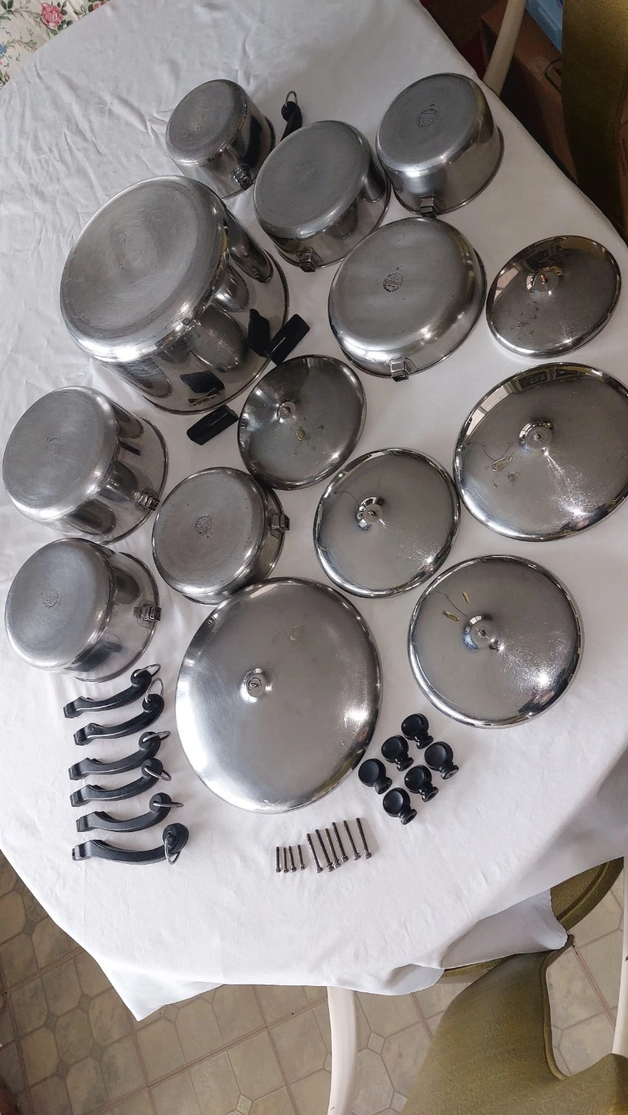 Set 14 Piece VTG Farberware Aluminum Clad Stainless w/8qt Stockpot Sauce Skillet