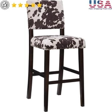 Cowhide Print Bar Stool Microfiber Hardwood Frame Durable Comfortable Seat New
