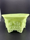 Fenton Green Uranium Glass Floral Hexagonal Planter Glows Under UV Light 1998