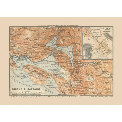 Historic Nautical Map - Kotor Bay Montenegro - Baedeker 1910 - Vintage Wall Art
