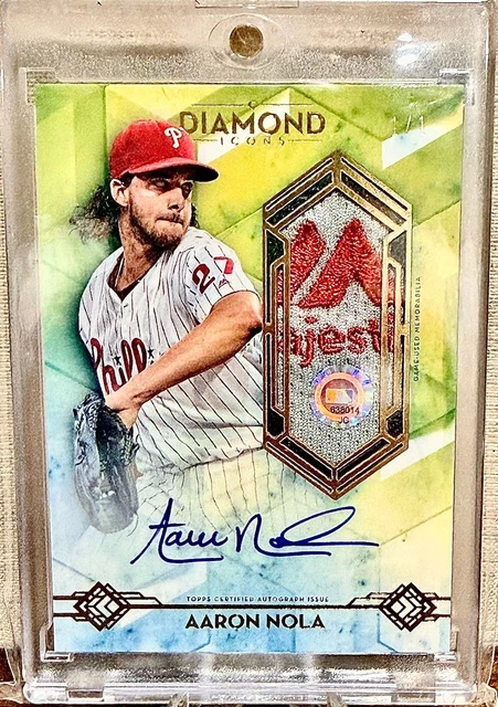 2020 Topps Diamond Icons #AJP-AN Aaron Nola Autographed Jumbo Patches Gold #1/1