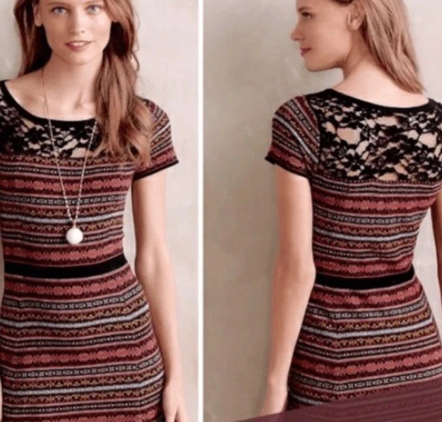 Vestido Anthropologie Sparrow Fair Isle ajustado tejido detalle encaje talla M colorido Y2k Foto 2 de 4