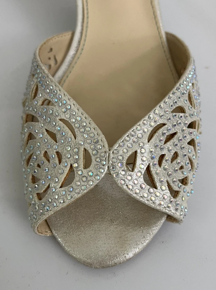 СИНИЙ на betsey johnson слоновой кости туфли свадебные туфли Sz 8 драгоценности котенок каблук с ремешками - Изображение 3 из 4