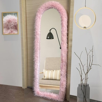 Fluffy Mirror Cover 64×21 Pink Preppy Aesthetic Room Decor For Teen Girls Dorm
