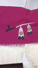 Handmade Native American Style Shawl Purple Feather Pipe Design Fringe Beads