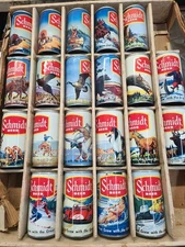 Schmidt beer cans B/O Empty complete collection buffalo Indian skiing fishing