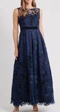 Eliza J Embroidered Sequin Gown, Sz 2, Navy, New