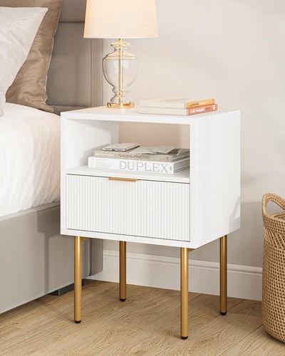 Nightstand,Mid-Century Modern Bedside Table with Storage Drawer and Open Wood...