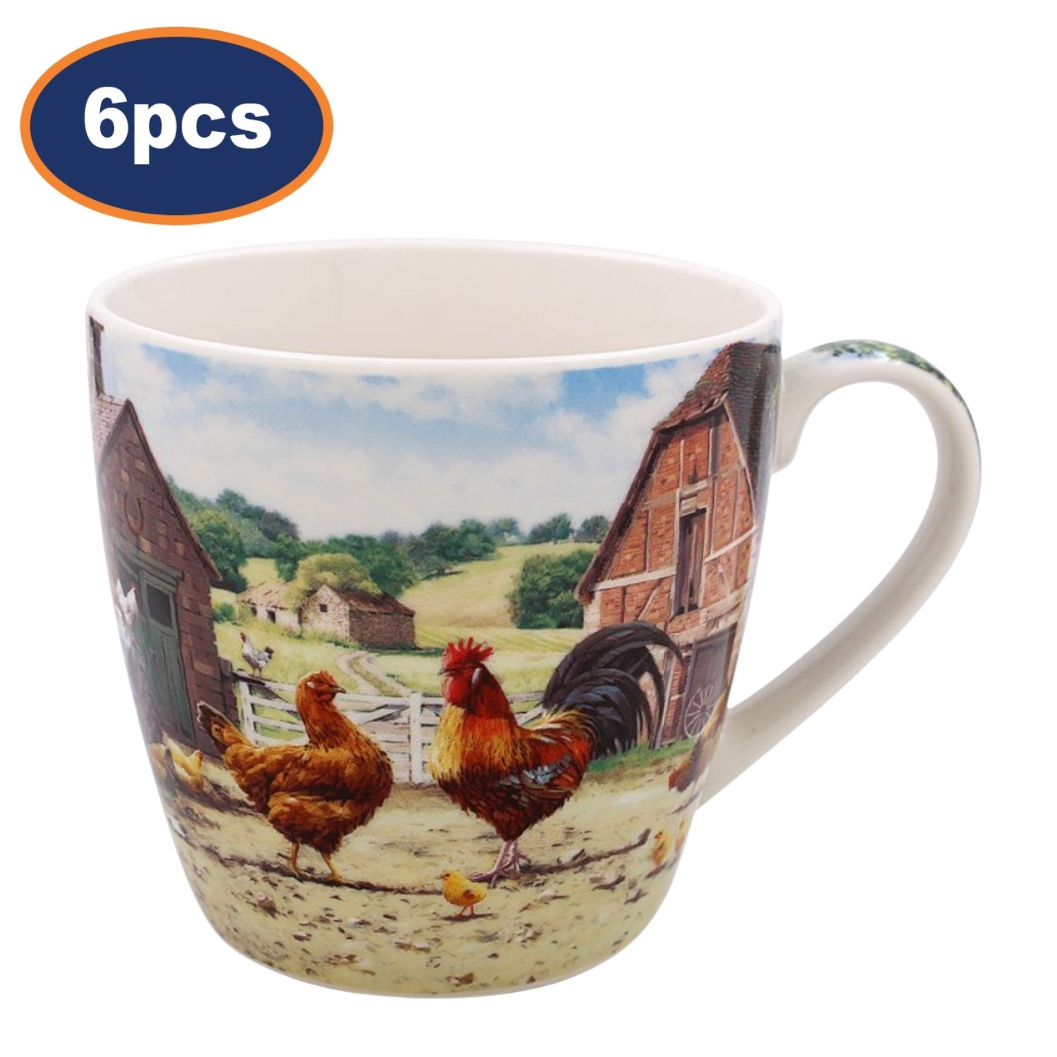 Breakfast Mug 6pcs Ceramic Big Cup Coffee Cockerel & Hen Kitchen Tableware Farm