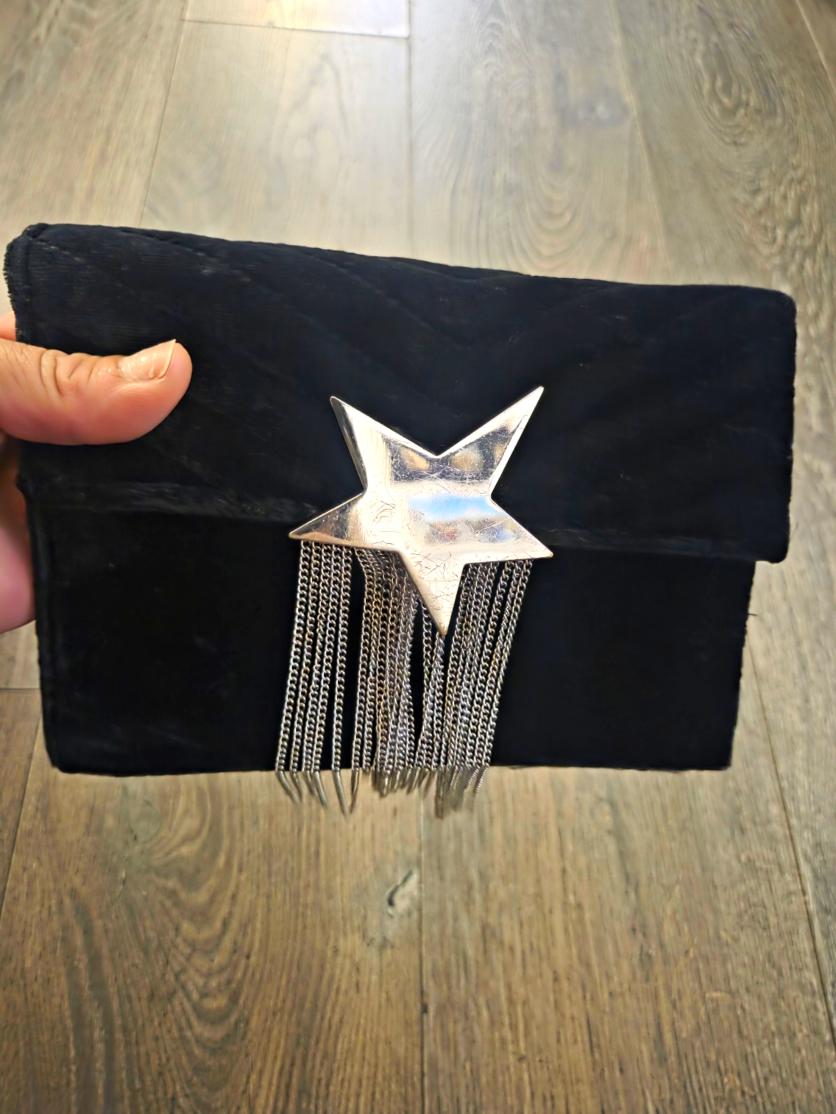 ZARA Basic Collection Black Clutch Bag Chain Shoulder Strap Star Magnetic