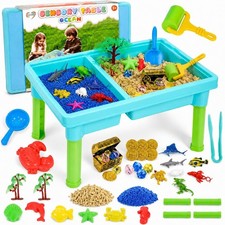 Sensory Table for Kids - Ocean Sand Water Activity Bin, Indoor/Outdoor Play, A