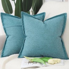 Madizz Set of 2 Linen Cushion Covers with Broad Edge Soft Boho Decorative Pillo