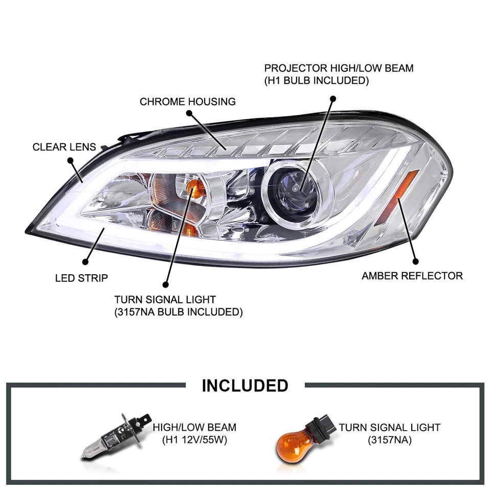 Clear Fits 2006-2013 Chevy Impala LED Strip Projector Headlights Lamps L+R 06-13 Foto 3 de 4