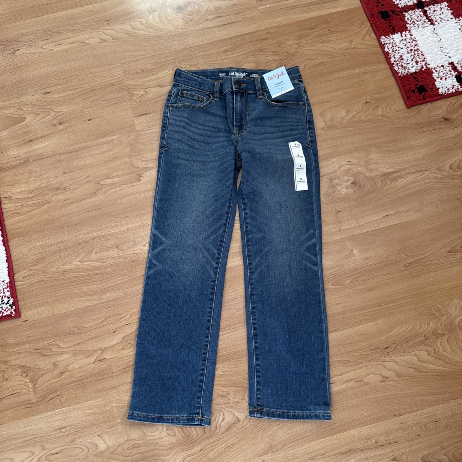 Cat & Jack Straight Adjustable Waist Boys 8 Jeans, NWT, Medi