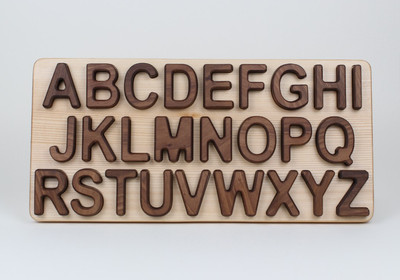 Montessori Buchstaben Puzzle | echt Holz | Walnuss + Linden | NEU
