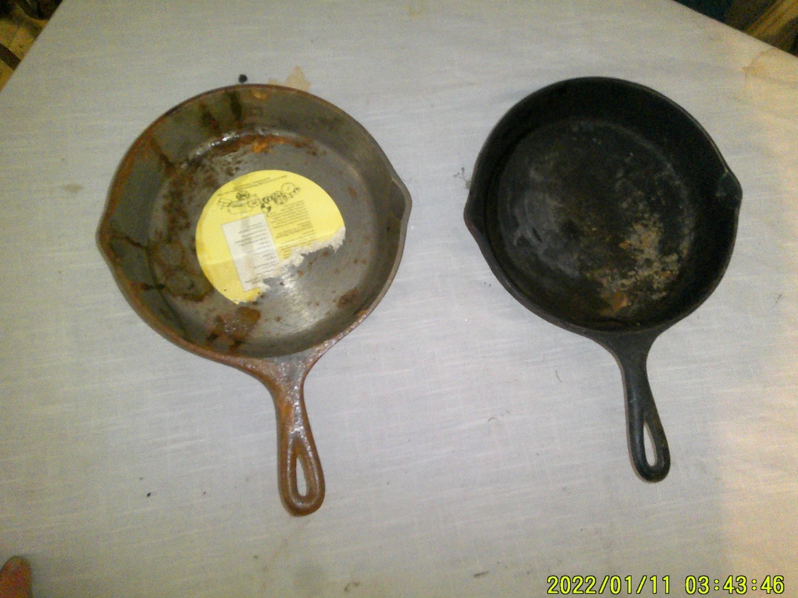 2 VINTAGE SAME SIZE CAST IRON SKILLETS