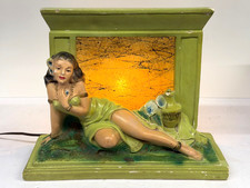 Vtg Chalkware Hawaiian Polynesian Tiki Hula Girl Tv Lamp Fiberglass Shade 15x12 Vtg Chalkware Hawaiian Polynesian Tiki Hula Girl Tv Lamp Fiberglass Shade 15x12