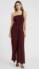 NWOT Express Burgundy Red Dress Twist Strap Ruched Maxi Large Fall Stretch Guest