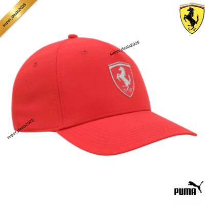 Puma Scuderia Ferrari Pro Low Curve Baseball Cap Silver Logo Red Adjustable Hat