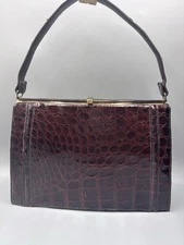 Vintage Crocodile Alligator Purse Mrs. Maisel Handbag Metal Frame & Clasp 1950’s