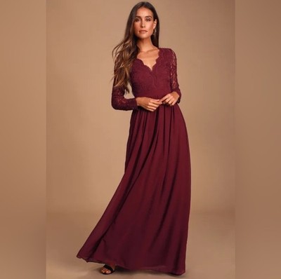 chinese dress ladies Louanne Slinky Long Sleeve Maxi Dress - Burgundy main image 1