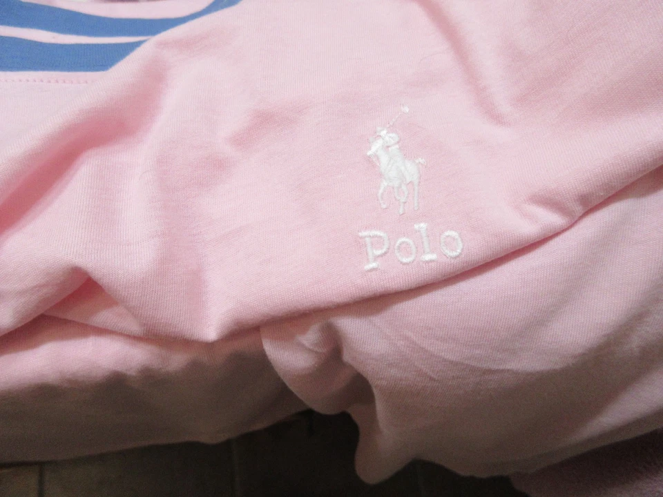 Polo Ralph Lauren Camiseta Rosa/Azul Mezcla Algodón Camisón Camisa Talla Pequeña Usado en Excelente Condición Foto 4 de 4