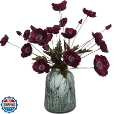 IPOPU Burgundy Silk Flowers 6PCS Fake Poppies Artificial Flowers for Veterans