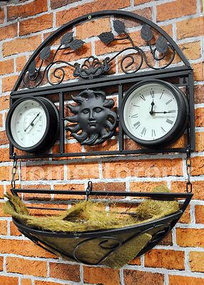 metal outdoor clock with thermometer