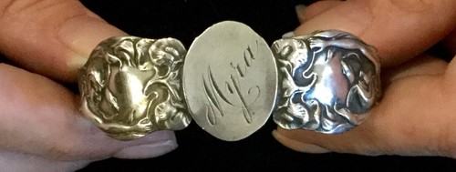 TOLL SCHÖNES JUGENDSTIL STERLING MANSCHETTENARMBAND MIT "MYRA" MONOGRAMM! - Bild 5 von 5