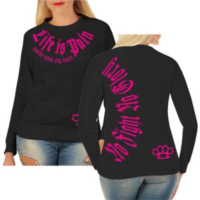 Frauen Sweatshirt Smile now Cry later PINK Hardcore Schlagring No Fight No Glory