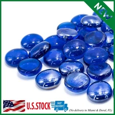 Blue Fire Pit Glass Beads Premium Fireplace Round Reflective Rocks Drops 10 lb