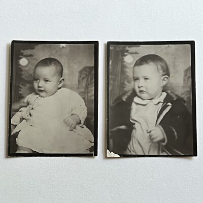 Vintage Photo Booth Photograph Adorable Baby Moon Star Lot Of 2