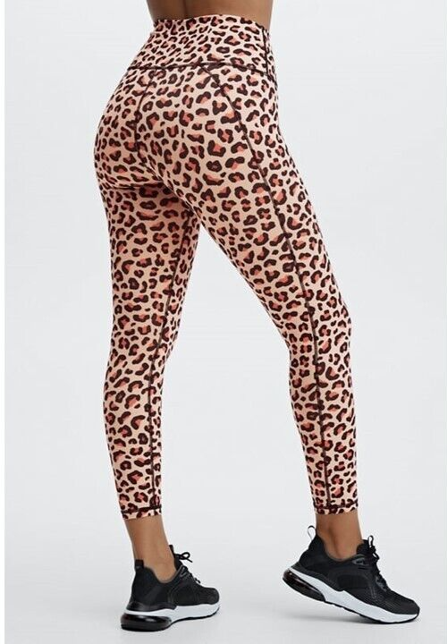 Fabletics DEFINE PowerHold Leopard Print High Waisted 7/8 Legging Size L NWT