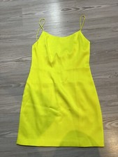 NWOT Alice & Olivia Nelle Mini Dress Neon Yellow Satin Slip Sleeveless Size 8