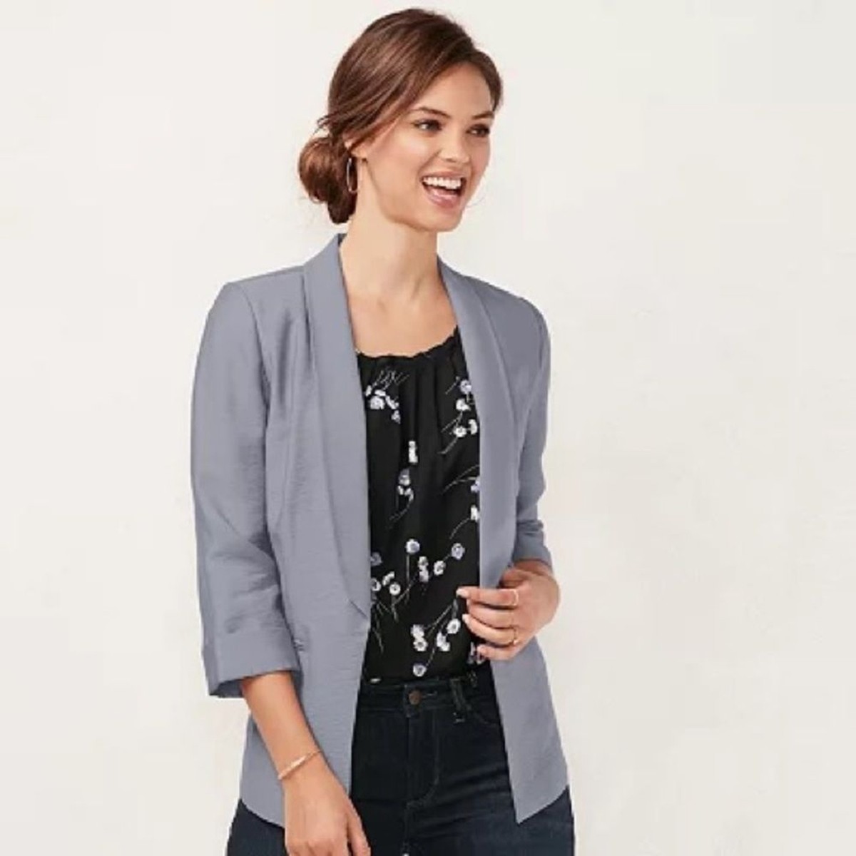 LC Lauren Conrad Blue Gray Shawl Collar Blazer Rayon Plus Size 2XL