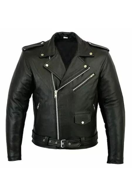 Men's Motorcycle Leather jacket Genuine Buffalo Skin Brando Style Black Biker
Opens in a new window