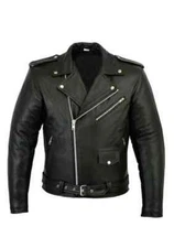 Men's Motorcycle Leather jacket Genuine Buffalo Skin Brando Style Black Biker
