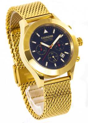 Blue Eagle Chronograph Cavadini CV-555 Herrenuhr vergoldet 40mm Saphirglas blau